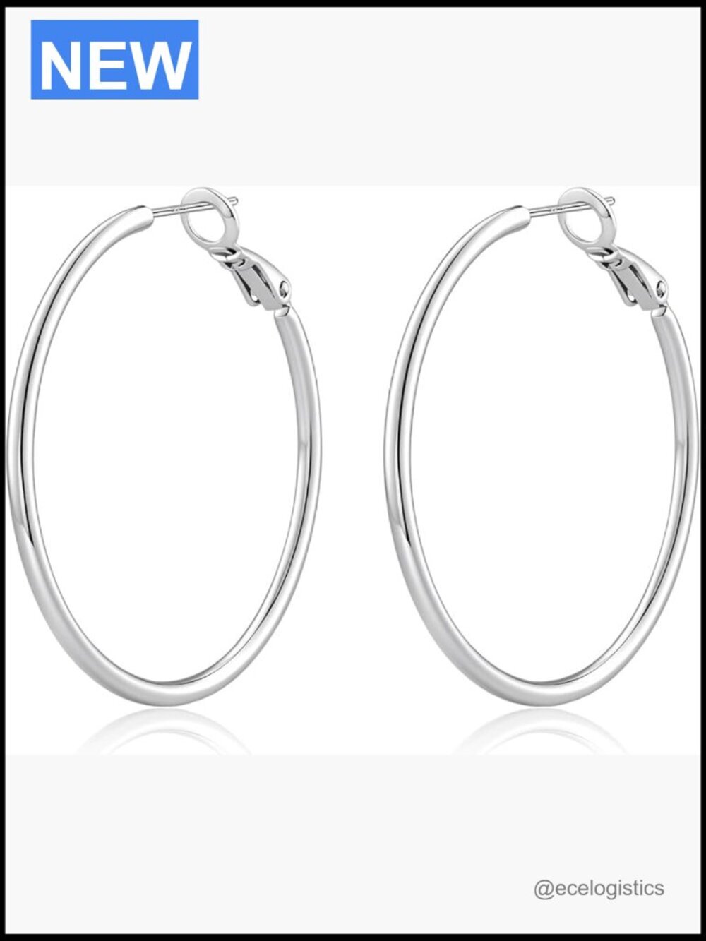 40mm Silver Hoop Earrings Hypoallergenic Sterling Silver Post Lightweight Daily